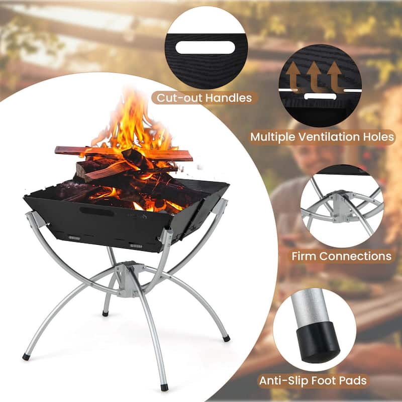Costway 3-in-1 Portable Charcoal Grill Folding Camping Fire Pit with - See Details