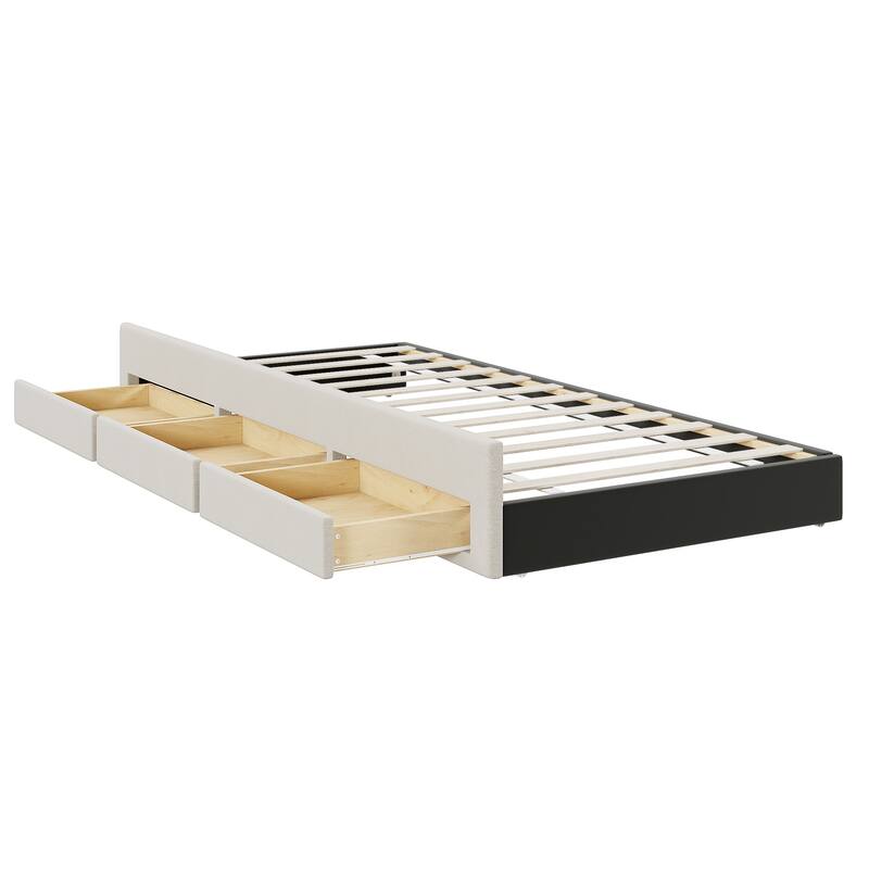 Full Size Upholstered Platform Bed with Trundle And 3 Storage Drawers