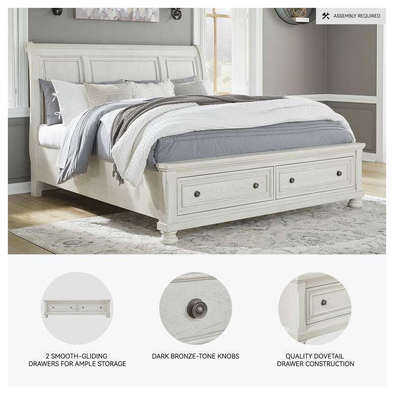 Signature Design by Ashley Robbinsdale Antique White Sleigh Bed with Storage