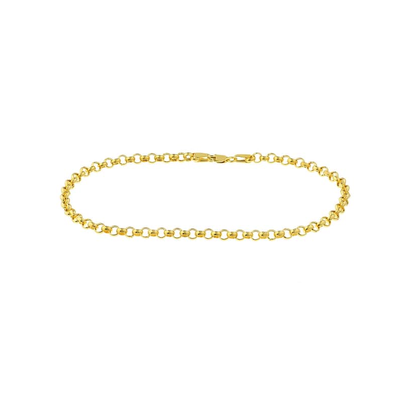Curata 14k Yellow Gold 10" 3.8mm Hollow Rolo Chain Ankle Bracelet Anklet for women