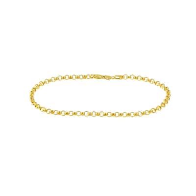 Curata 14k Yellow Gold 10" 3.8mm Hollow Rolo Chain Ankle Bracelet Anklet for women