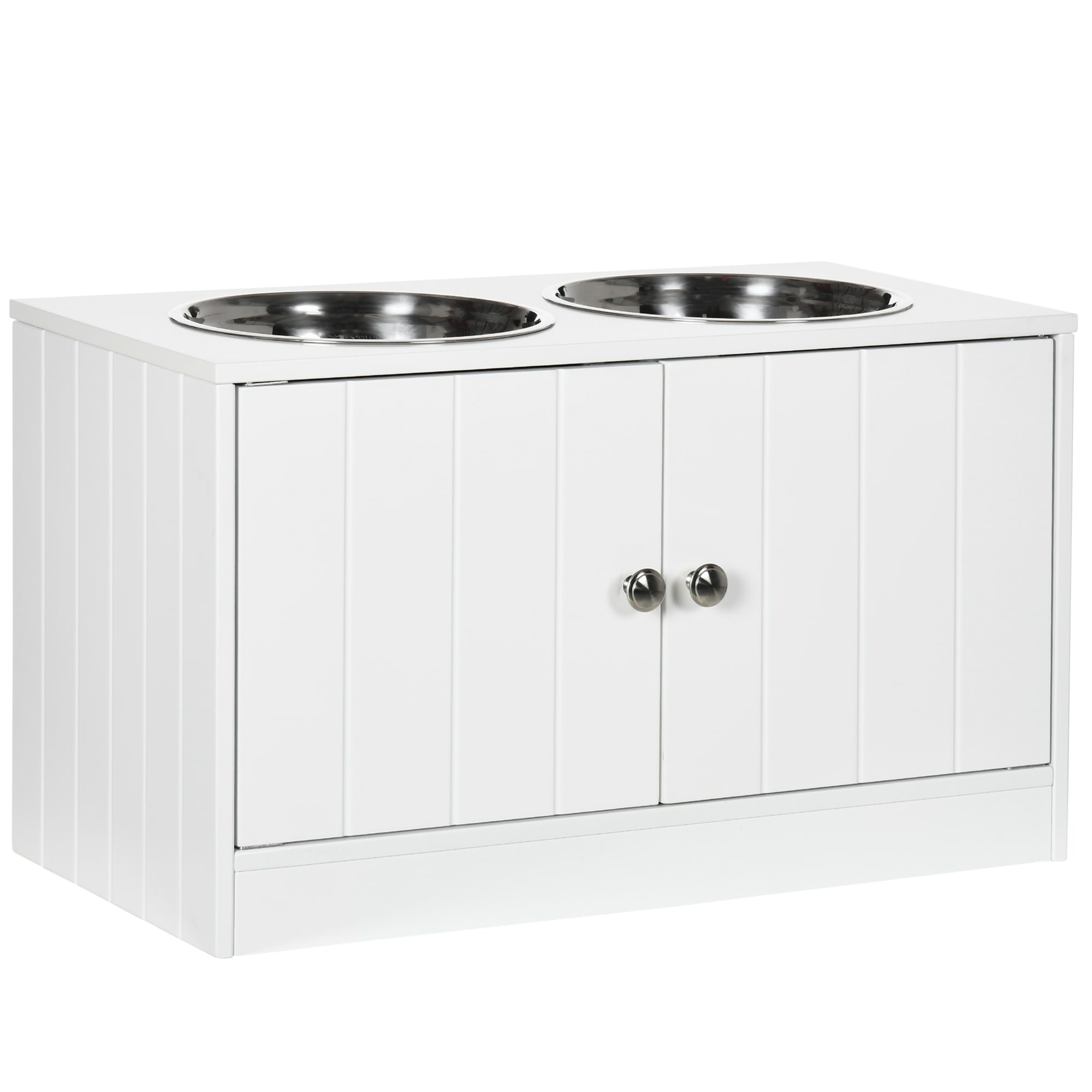 Dog Feeding Station Dog Food Storage Cabinet with Hidden Dog Bowls Adjustable Panel Hooks for Medium Sized Dogs White Bed Bath Beyond 40724254