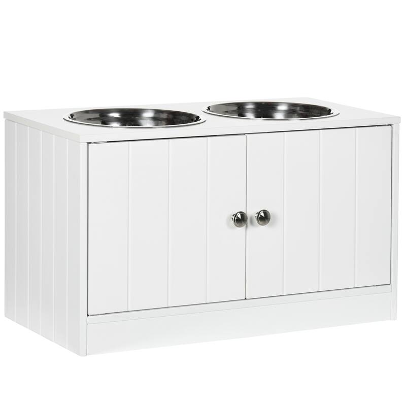 PawHut Large Elevated Dog Bowls with Storage Cabinet Containing Large 44L Capacity, Raised Dog Bowl Stand - White
