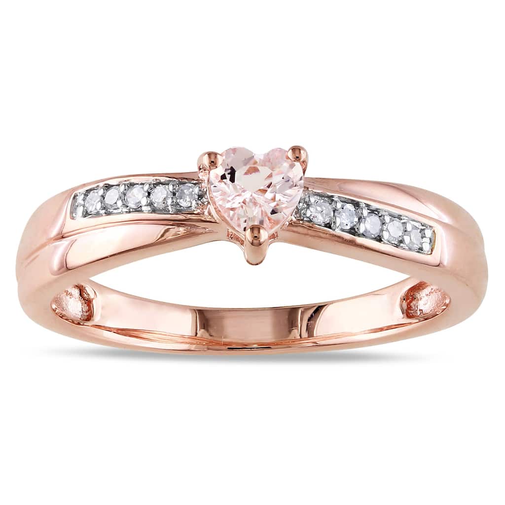 Miadora Sterling Silver Morganite and Round-cut Diamond Accent Heart Ring
