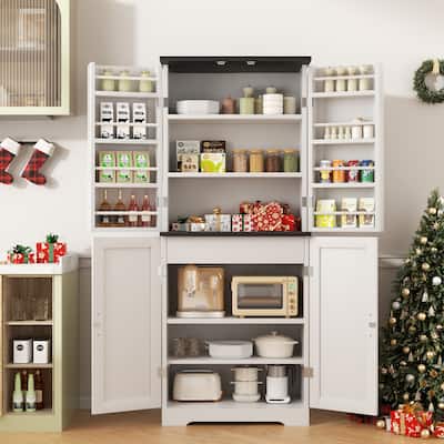 Beverage Cabinet with Adjustable Shelves - Freestanding Storage Organizer for Kitchen, Pantry, or Dining Room