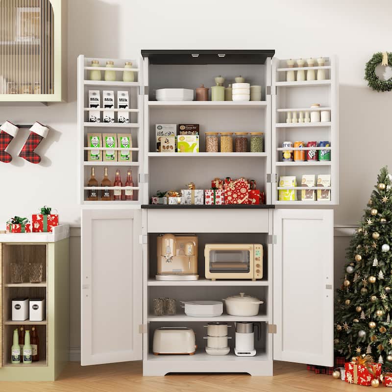 Kitchen Pantry Cabinet with Adjustable Shelves - Freestanding Storage Organizer