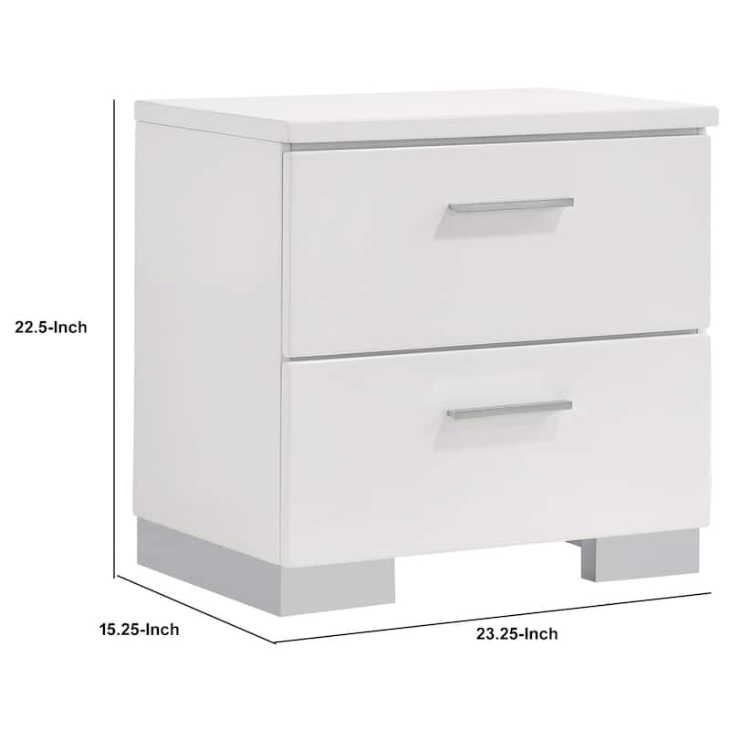 Wooden Nightstand with 2 Drawers and Chrome Metal Legs, White