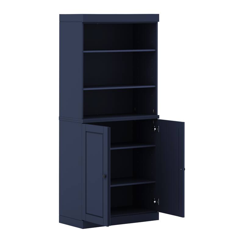 Palace Imports Solid Wood 6-Shelf Bookcase, Raised Panel Doors, Adjustable Shelves