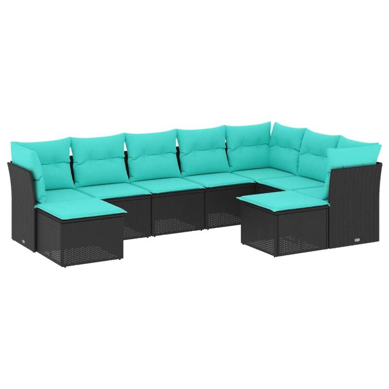 vidaXL 9 Piece Patio Sofa Set with Cushions Black Poly Rattan