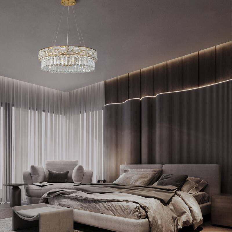 KAYLA Crystal Chandelier - Large K9 Crystal Pendant Light for High Ceilings, Entryway, Foyer, Dining Room & Living Room