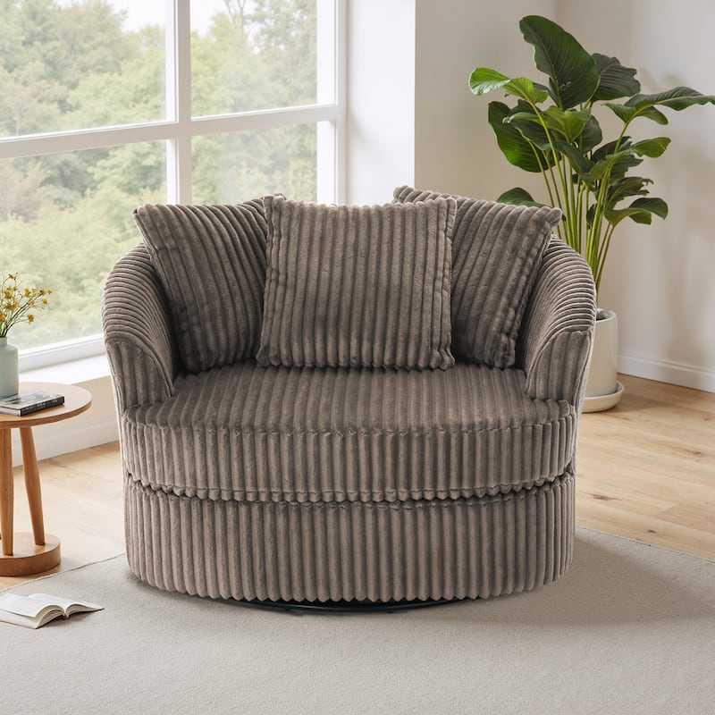 UIXE Oversize 43" Plush Corduroy Swivel Barrel Chair Comfy Accent Chair For Living Room