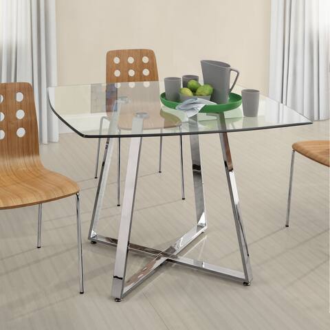 Strick & Bolton Ivan Chromed Steel and Glass Dining Table