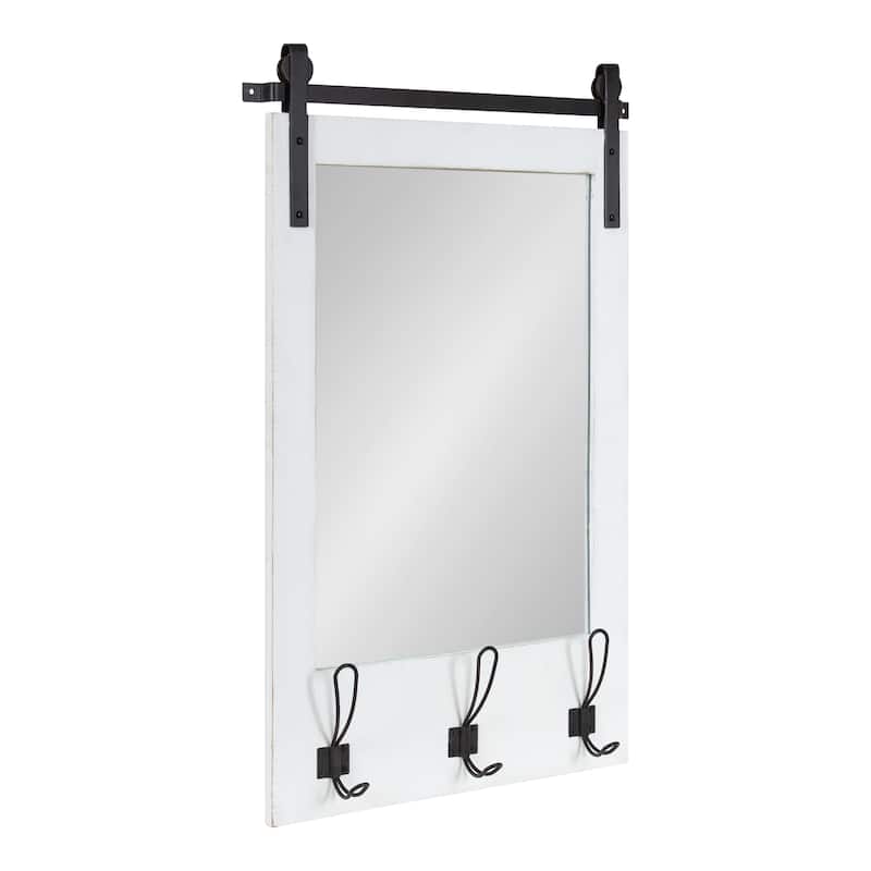 Kate and Laurel Cates Wood Framed Wall Mirror with Hooks - 18x28 - White