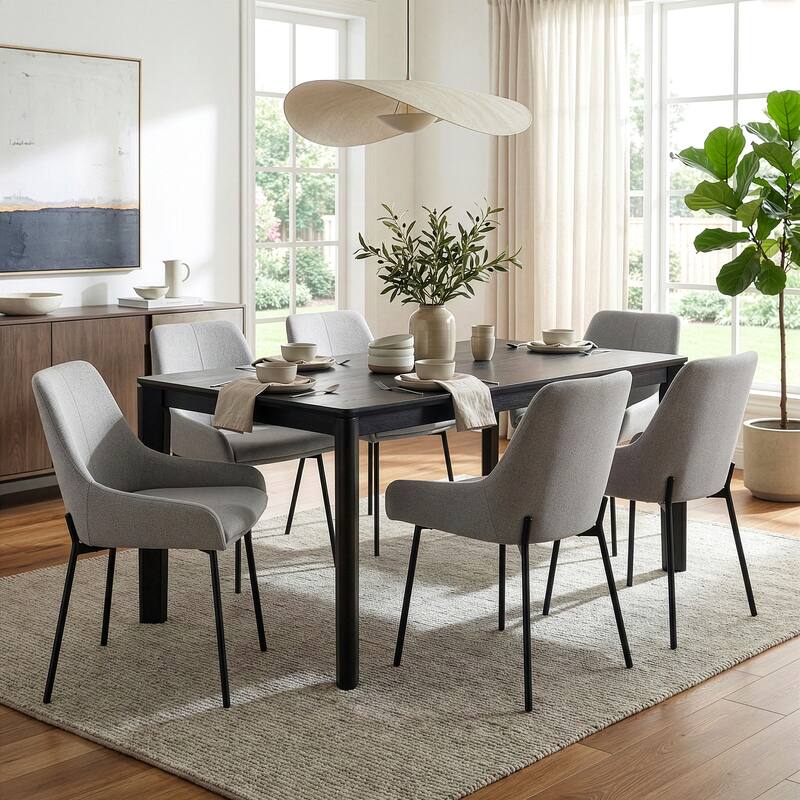 Set of 2 Banner Gray Fabric Dining Chair with Iron Legs