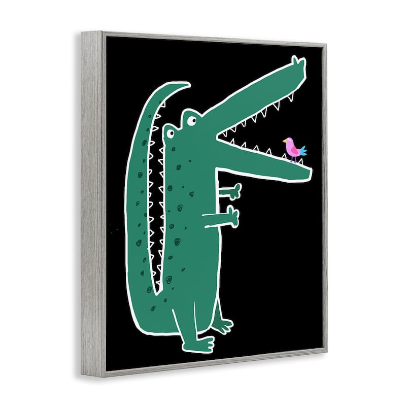 Stupell Alligator & Bird on Black Framed Giclee Art Design By Carla Daly