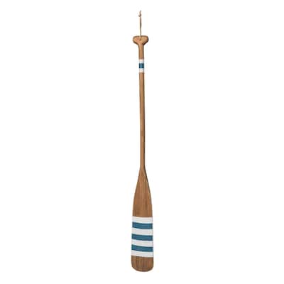 35.4" Blue Stripe Natural Fir Wood Wall Hanging Oar Coastal Nautical Decor