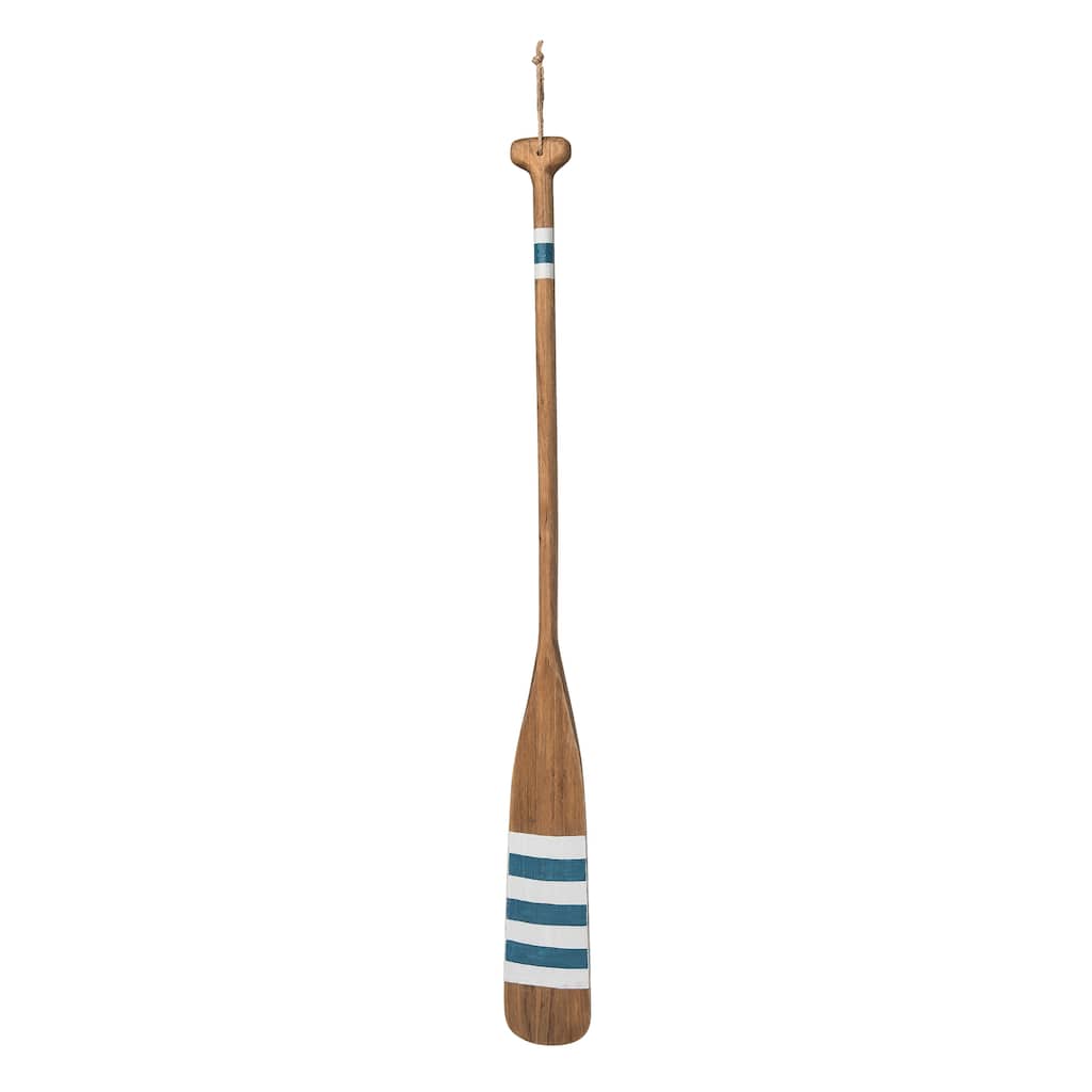 35.4" Blue Stripe Natural Fir Wood Wall Hanging Oar Coastal Nautical Decor