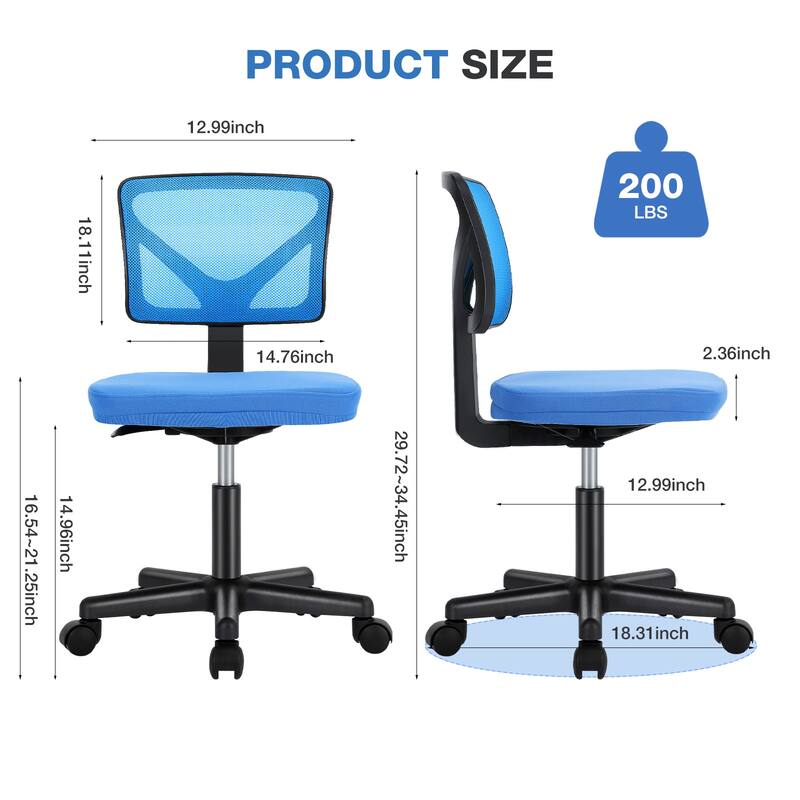 Compact Low Back Swivel Task Chair with Adjustable Height & Wheels