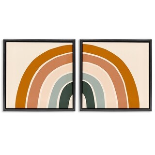 Stupell Asymmetric Warm Retro Rainbow Framed Floater Canvas Wall Art ...