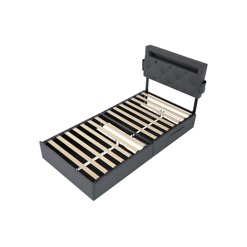 Twin Size Platform Bed with Storage, USB Station, and LED
