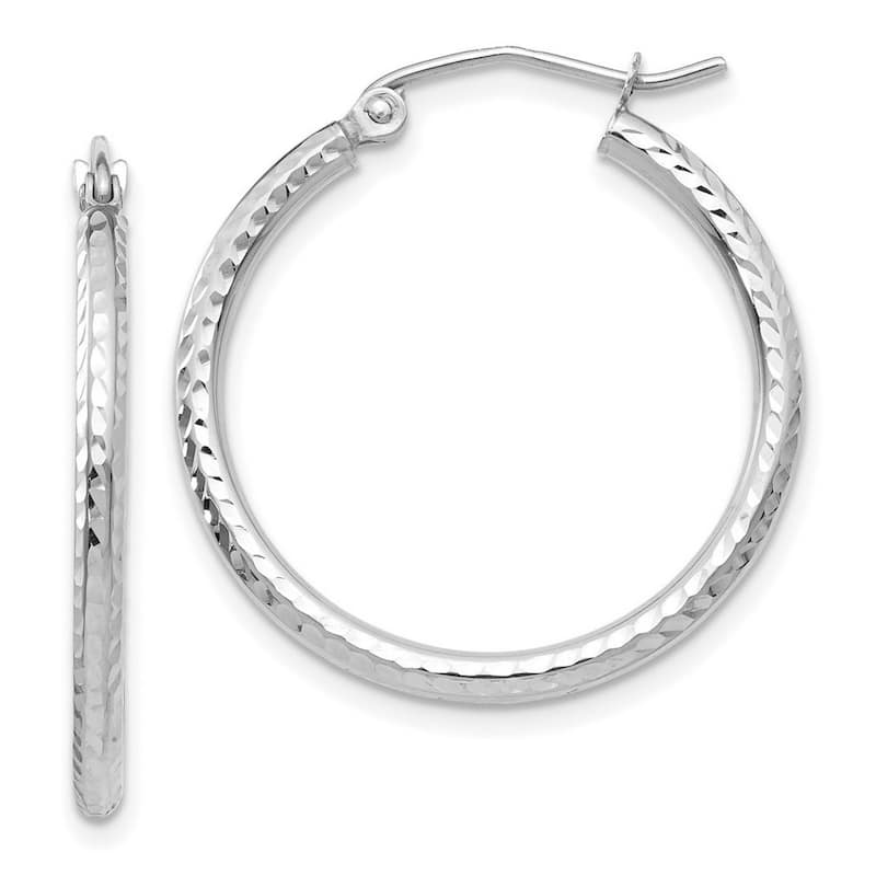 Curata 10k White Gold 2mm Textured Round Tube Hoop Earrings - 13mm - 60mm