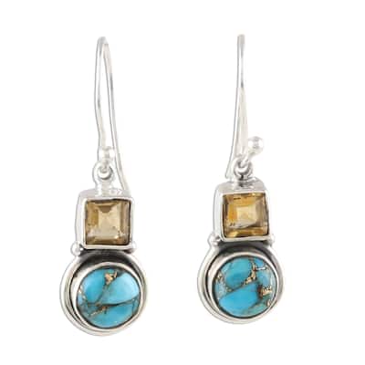 NOVICA Glittering Combo, Citrine and composite turquoise dangle earrings - 1.1*0.3