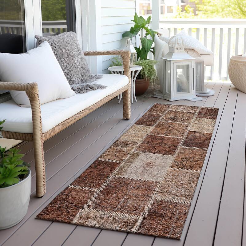 Machine Washable Indoor/ Outdoor Chantille Traditional Patchwork Rug - Paprika - 2'3" x 7'6"