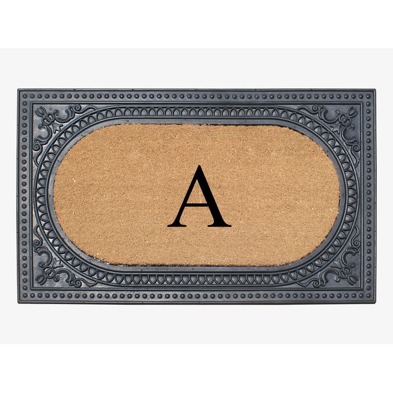 A1HC First Impression Carson Rubber and Coir 24" X 39", Heavy Duty, Easy to Clean Outdoor Monogrammed Doormat - Black - Monogrammed A