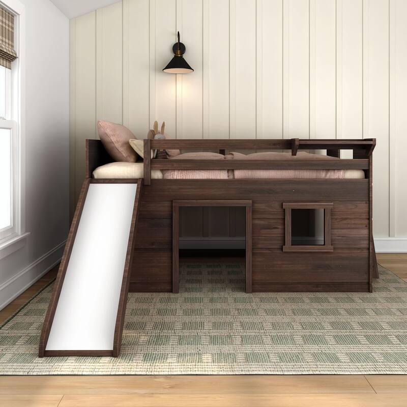 Max and Lily Farmhouse Twin Low Loft with Slide