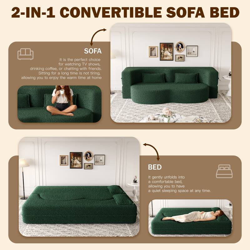 Modern 78.7" Floor Sofa With 2 Pillows For Small Pace Living Room, Convertible Sleeper Sofa Bed