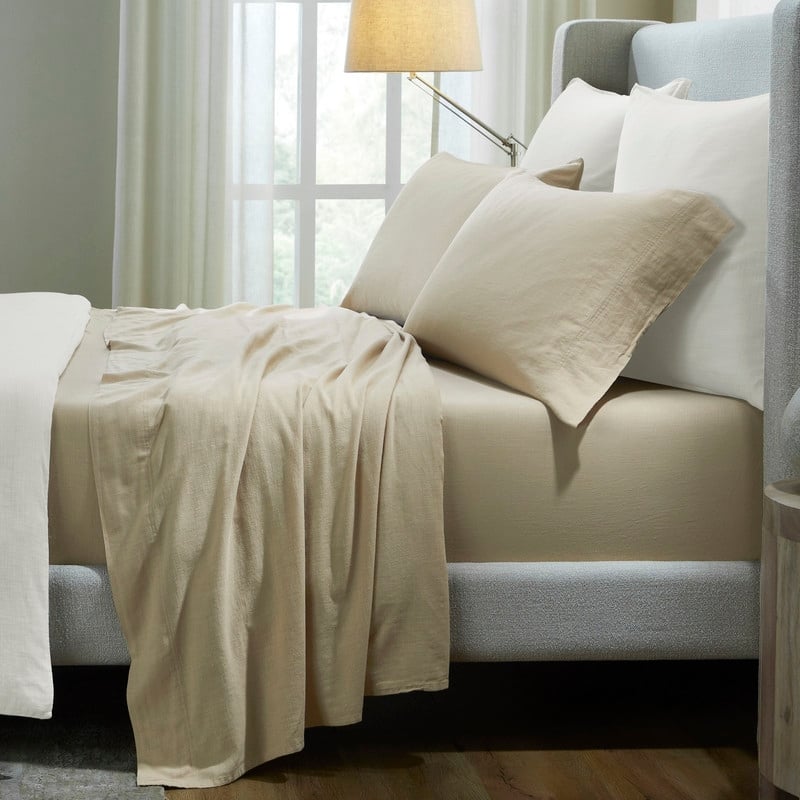 Superior Chloe 100% Cotton Percale Linen Texture Sheet Set - Beige - Twin XL