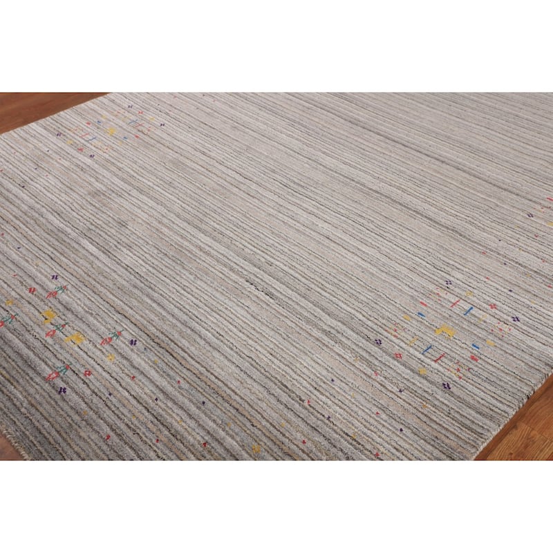 Striped Gabbeh Indian Area Rug Handmade Wool Carpet - 6'0"x 7'11"