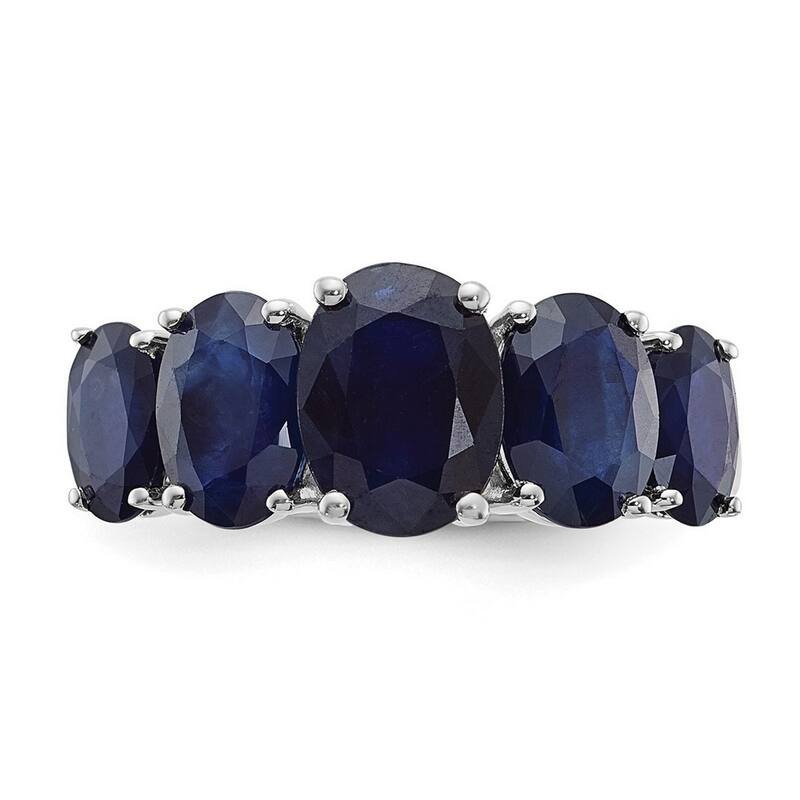 Curata 925 Sterling Silver Polished Open back Rhodium Dark Sapphire Ring