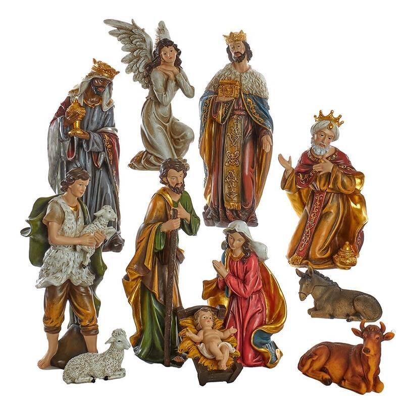Kurt Adler 15-Inch Resin Nativity Table Piece Set Of 11 Pieces - Multicolored