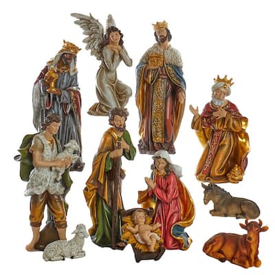 Kurt Adler 15-Inch Resin Nativity Table Piece Set Of 11 Pieces - Multicolored