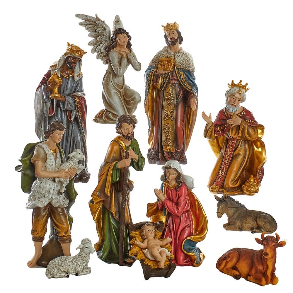Kurt Adler 15-Inch Resin Nativity Table Piece Set Of 11 Pieces - Multicolored