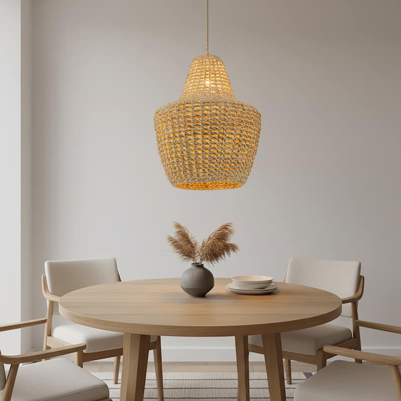 Mika 1-Light Rattan Pendant, Modern Coastal Boho - Handwoven - 16" Wide
