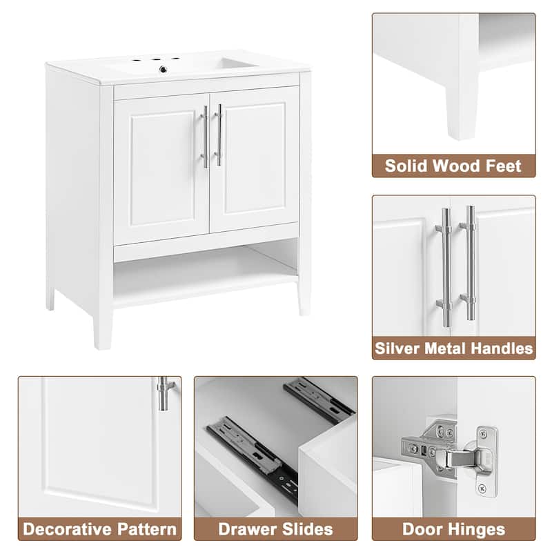 30" Bathroom Vanity with Sink Bathroom Cabinet with Doors and Drawers and shelve