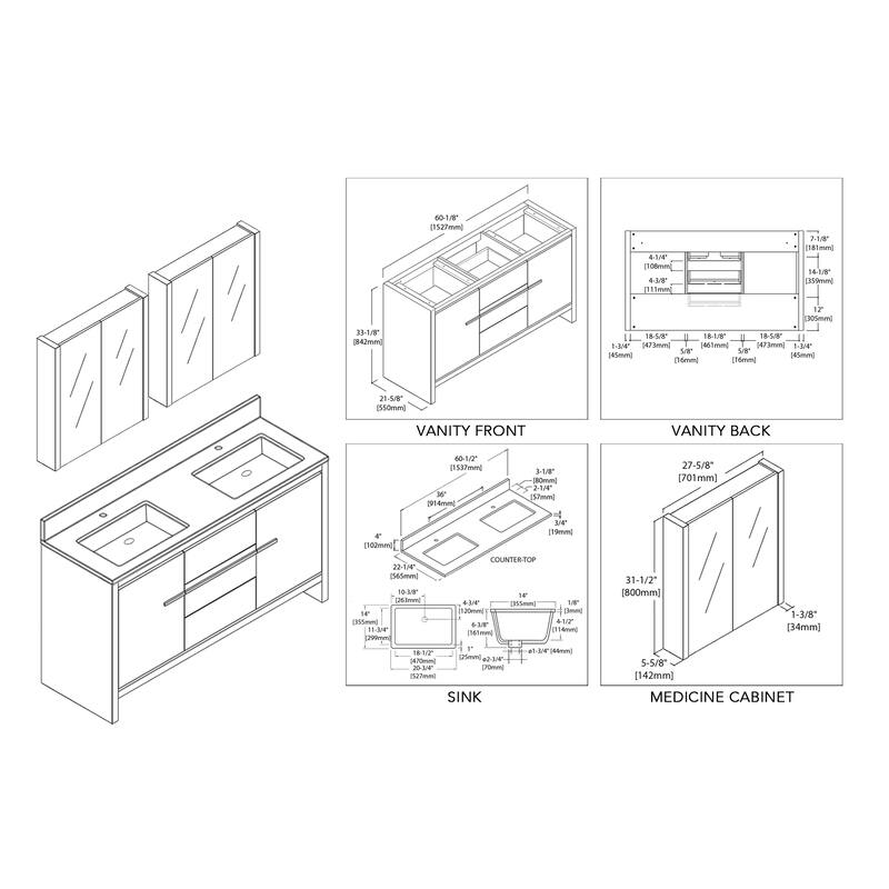 Solid Wood Bathroom Vanity with Mirror Medicine Cabinet