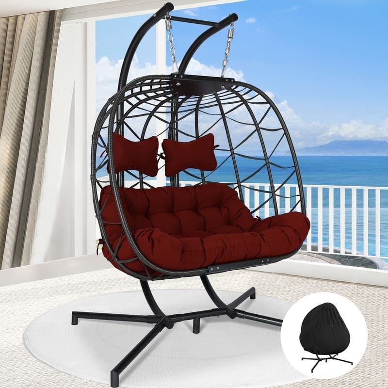 FINCATI Outdoor Double Egg Chair, 700 lbs Indoor Double Egg Chair Swing, Oversized Swing Chair, Cozy Hanging Egg Chair