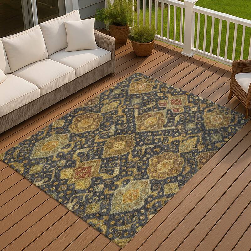 Machine Washable Indoor/ Outdoor Traditional Venetian Chantille Rug - Charcoal - 8' x 10'