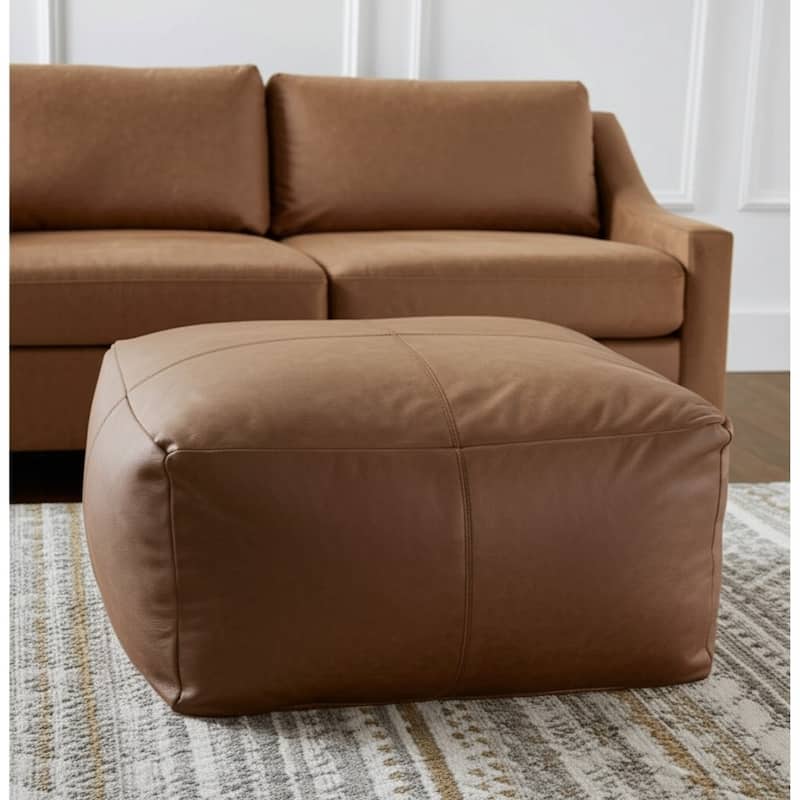 HomeRoots 22" Brown Genuine Leather Pouf Ottoman - Brown - 22' X '13' X '22