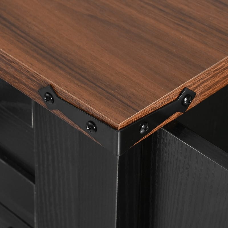 Farmhouse 58" Kitchen Island with Drop Leaf, Rolling Kitchen Island on 5 Wheels with Sliding Barn Door and Adjustable Shelves