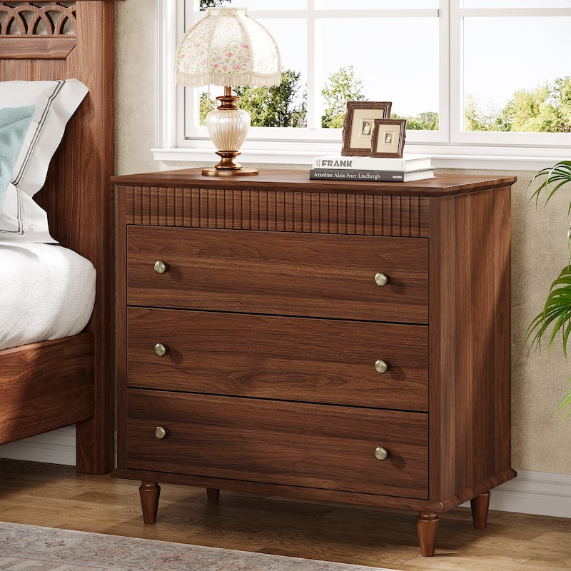 Nightstand with 3 Drawers, 31.5" Oversized Farmhouse Bedside Table - Brown - 3-drawer