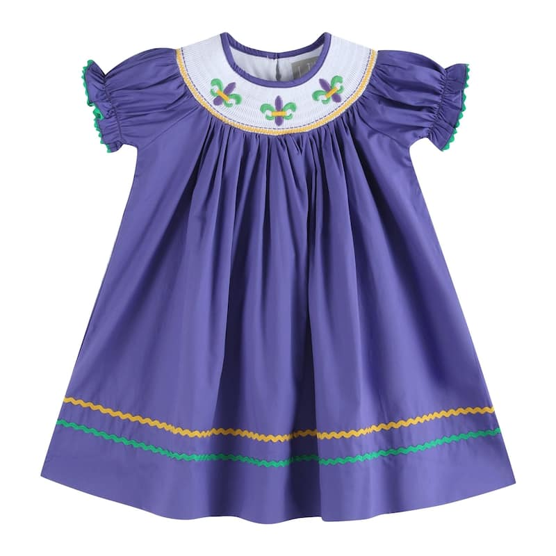 Lil Cactus Purple Mardi Gras Smocked Bishop Dress