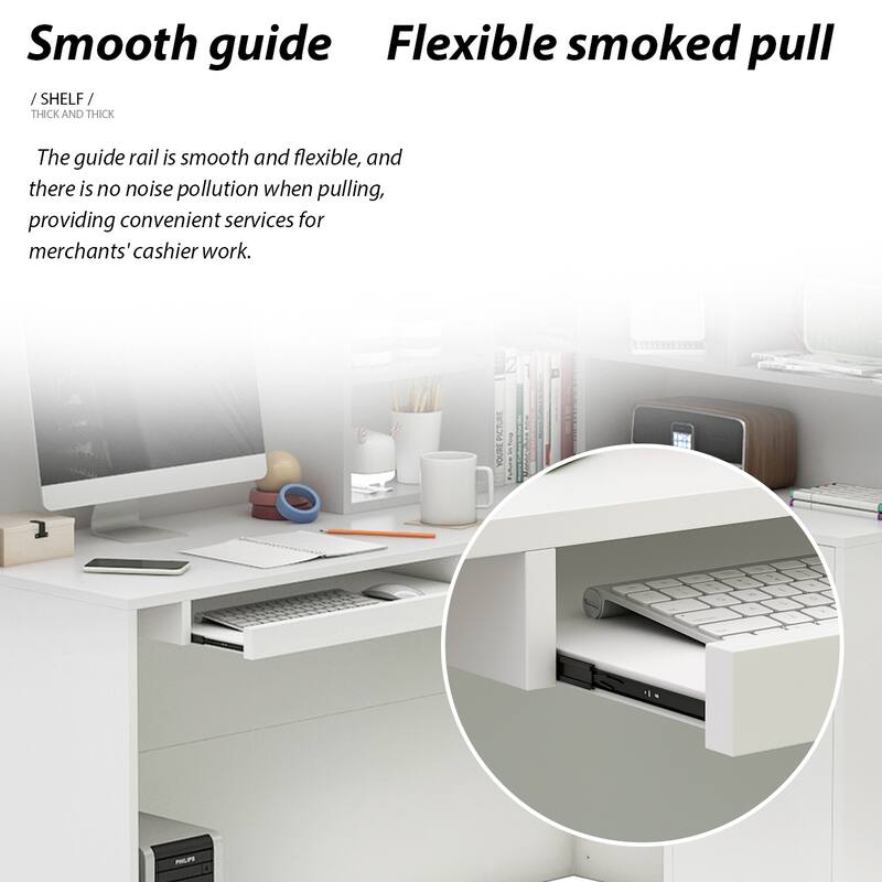 Timechee 55.9"W 48.4"H L-Shape Wood Reception Desk Drawer With Lock