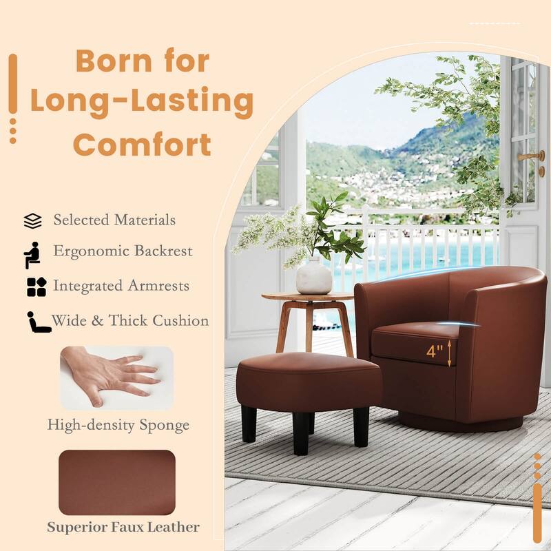 Costway Swivel Barrel Chair with Ottoman Footrest Curved Backrest & - See Details