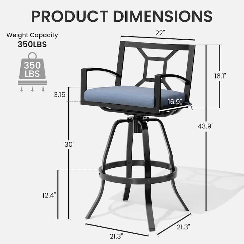 Outdoor Premium All-Aluminum Bar Height Bar Stools with Sunbrella Cushions