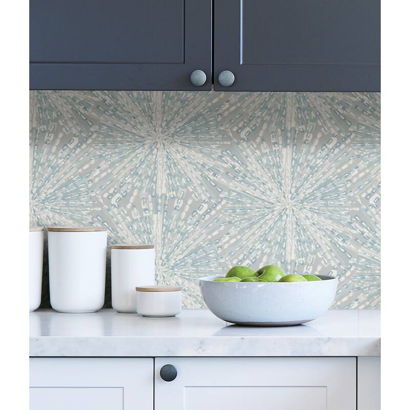 LiLi WhittWhitt Grey Blue Sunburst Peel & Stick Wallpaper