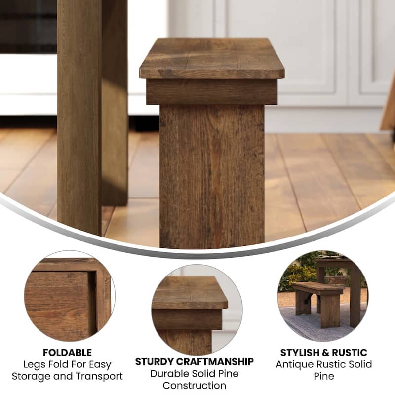 40" x 12" Antique Rustic Solid Pine Folding Farm Bench